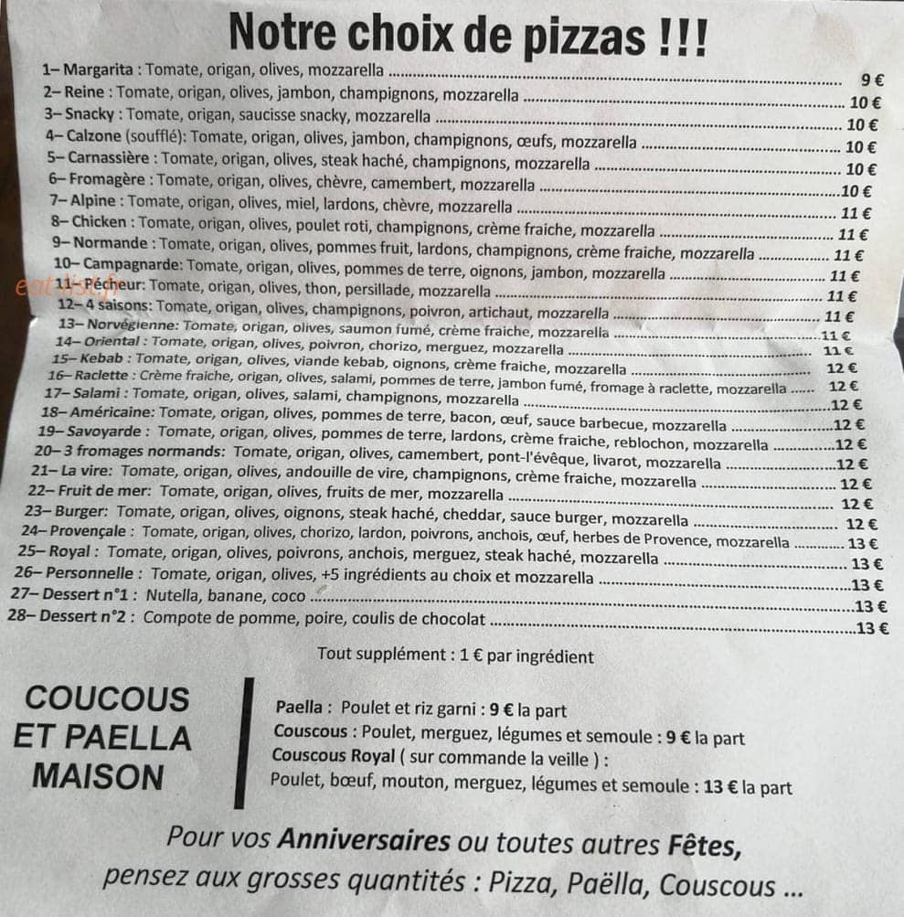 Resto jc pizza — carte page 1