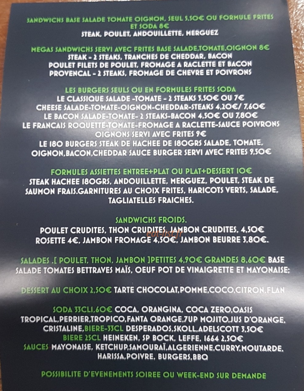 Restobus — carte page 1