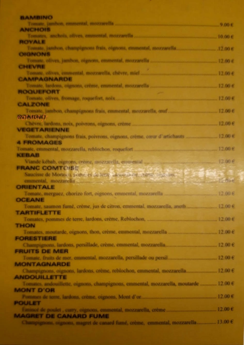 Romain pizza — carte page 1