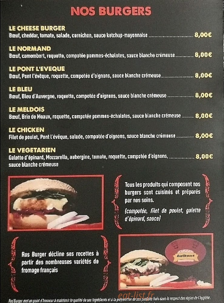 ROS Burger — carte page 1