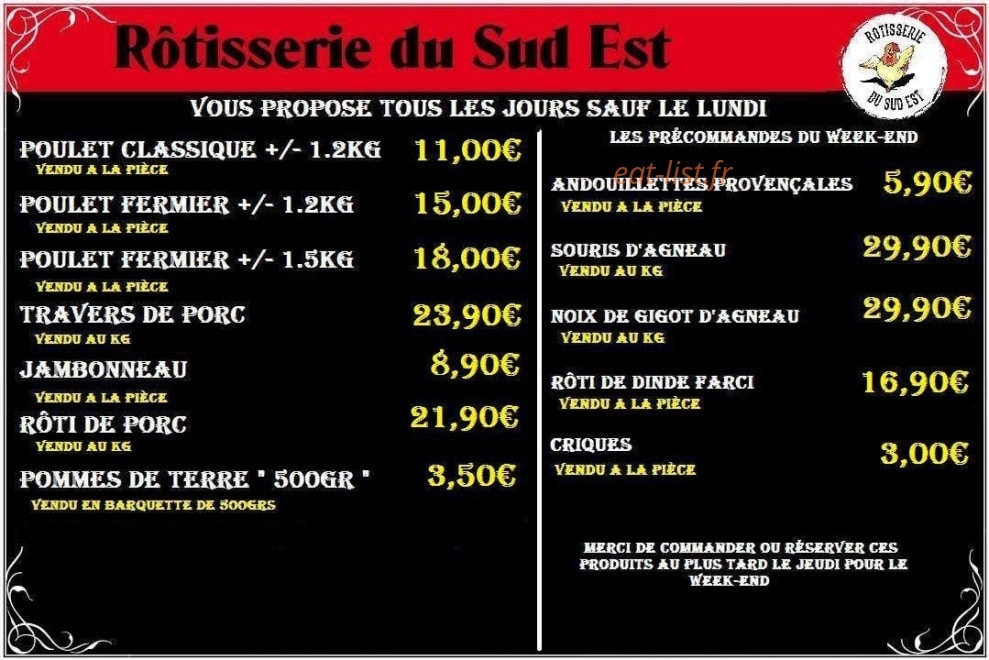 Rôtisserie du Sud Est — carte page 1