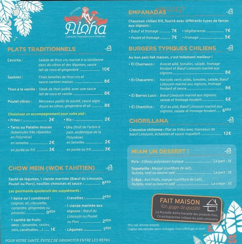 Roulotte Aloha — carte page 1
