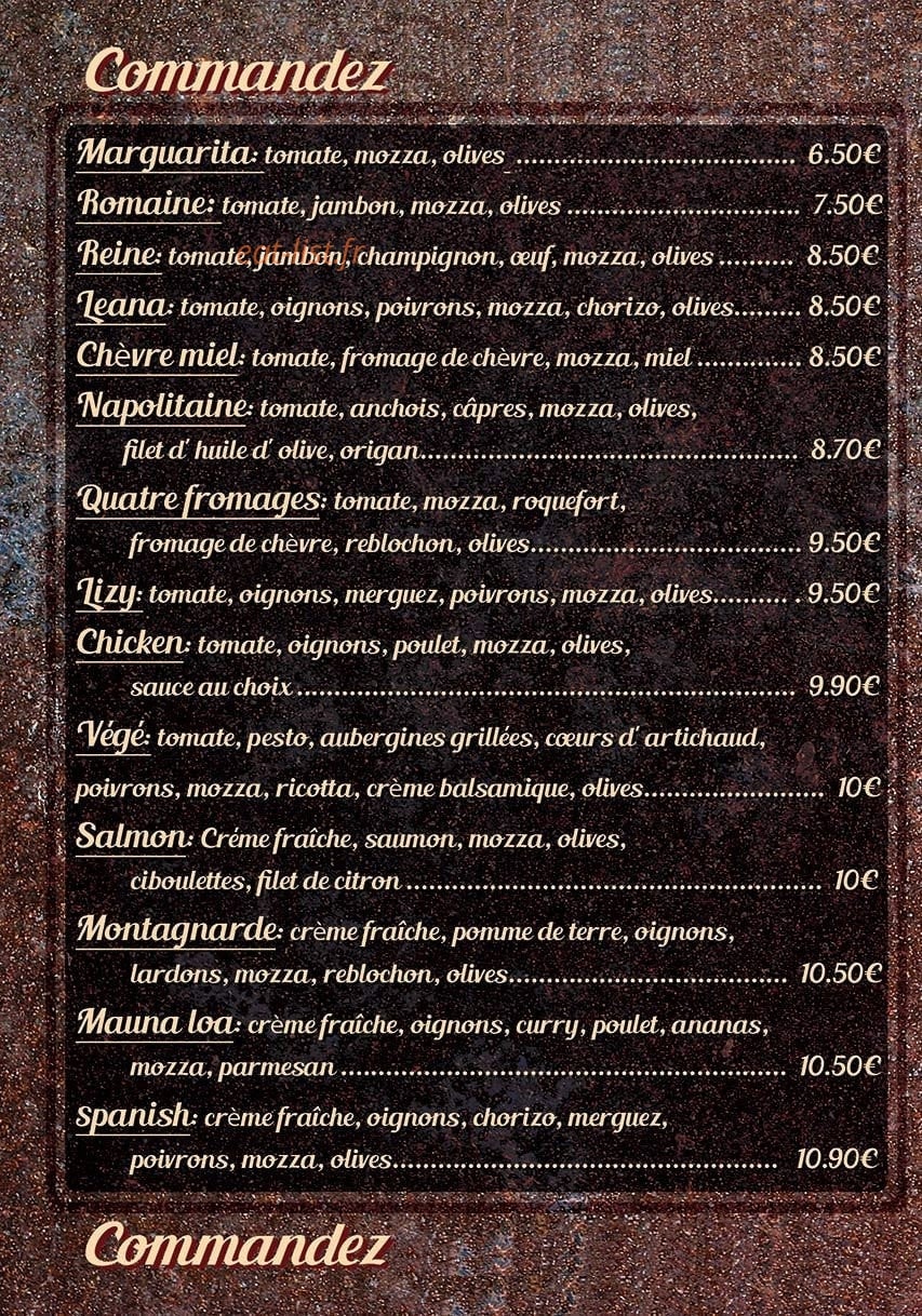 Rusty Pizza — carte page 1