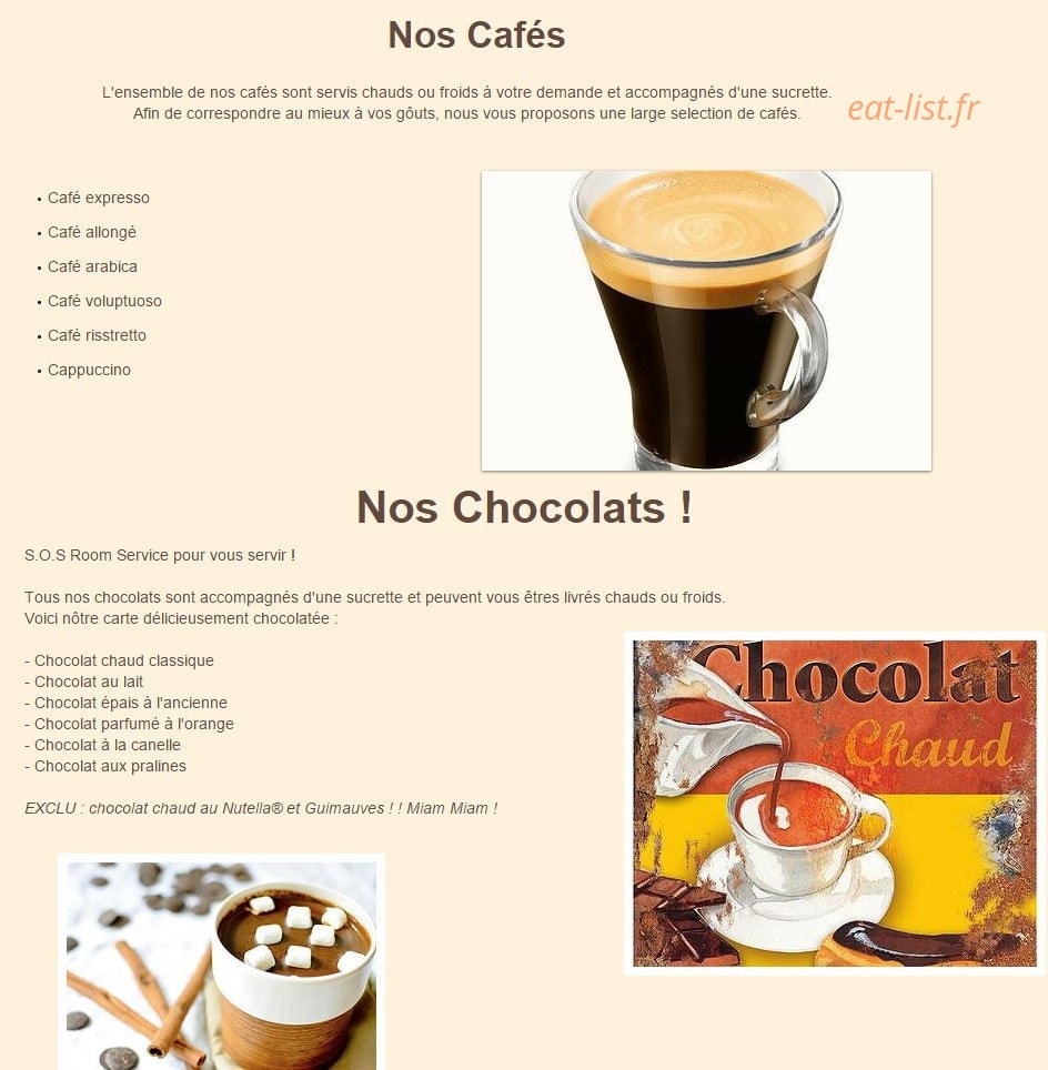 S.O.S Room Service — carte page 1