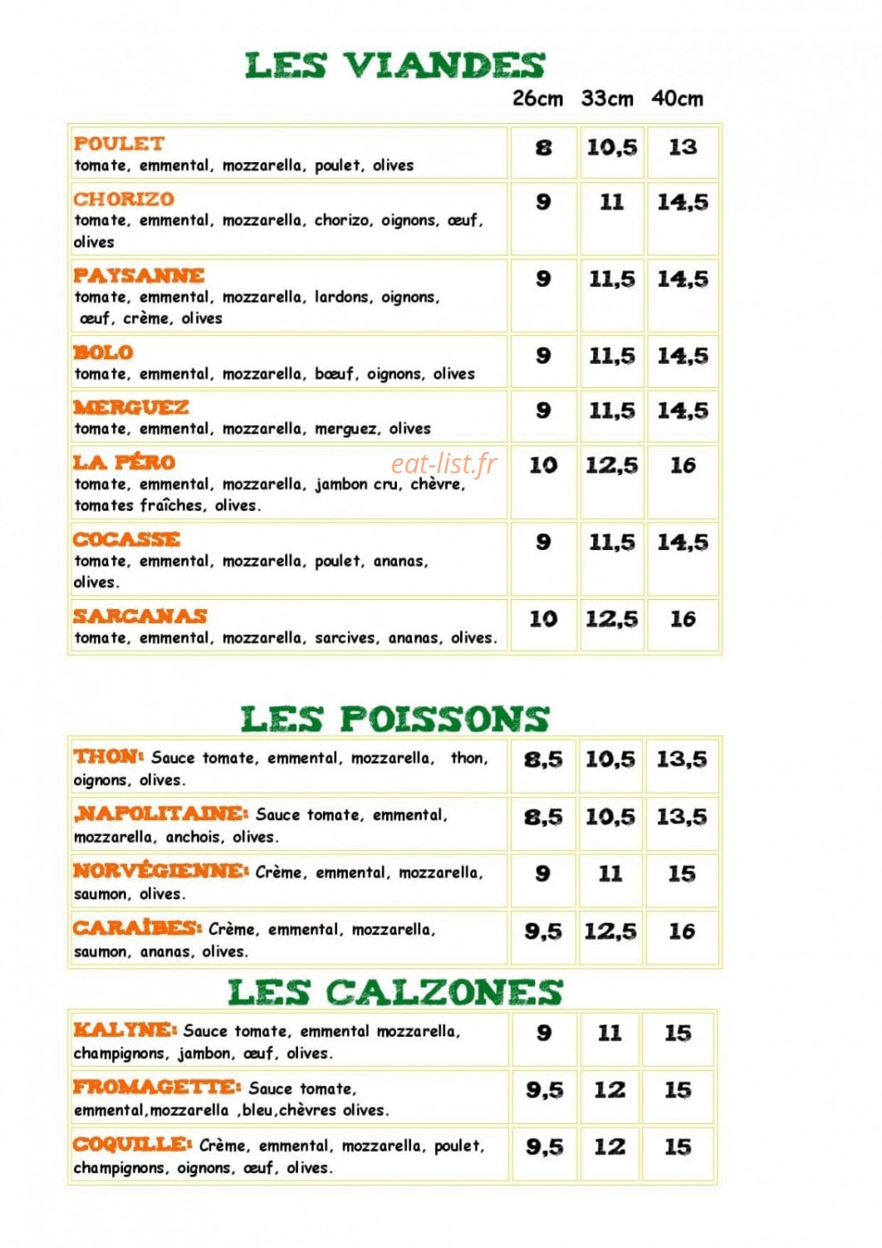 Safarine Pizza — carte page 2