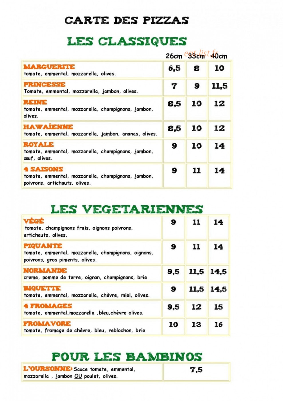 Safarine Pizza — carte page 1