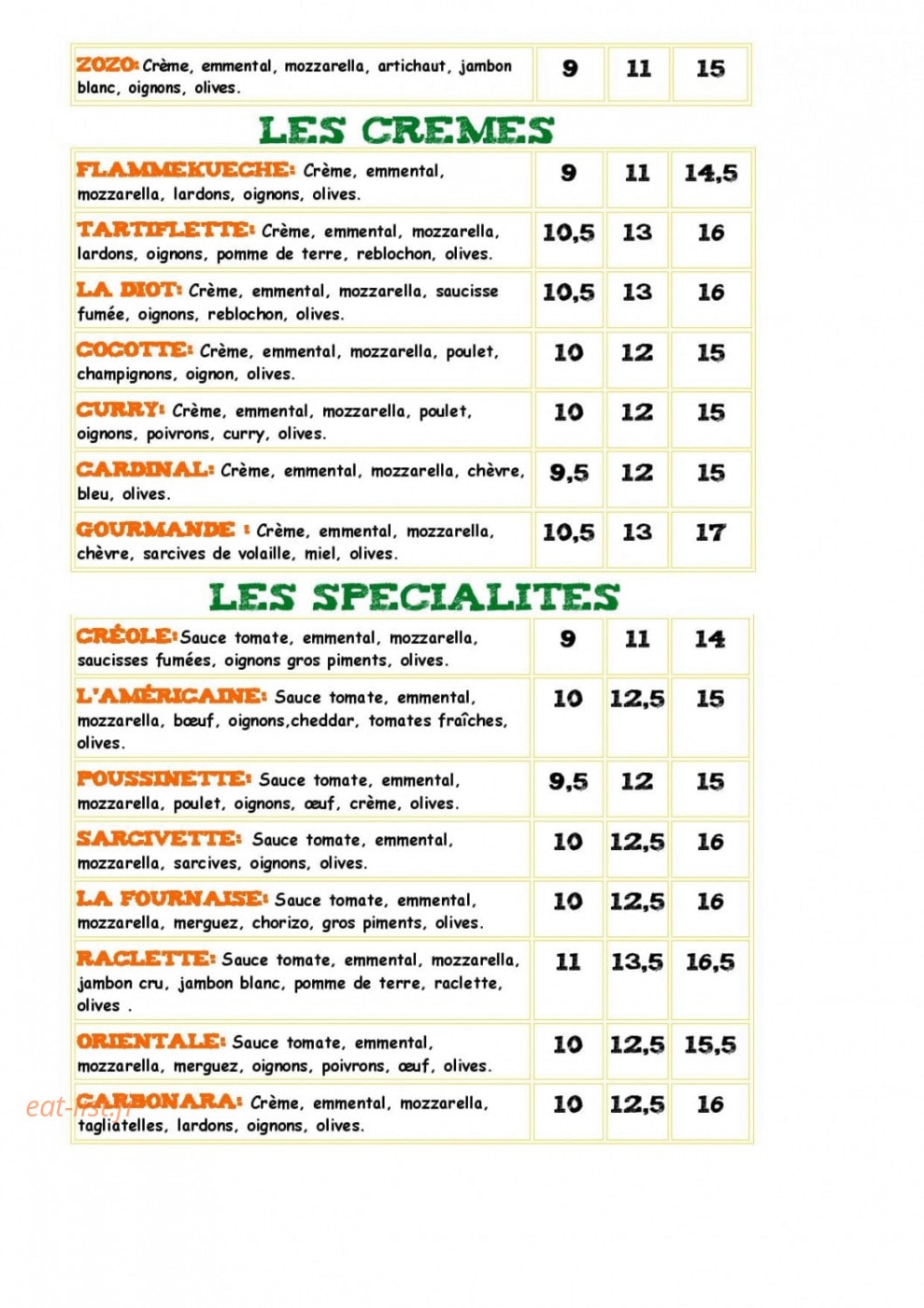 Safarine Pizza — carte page 3