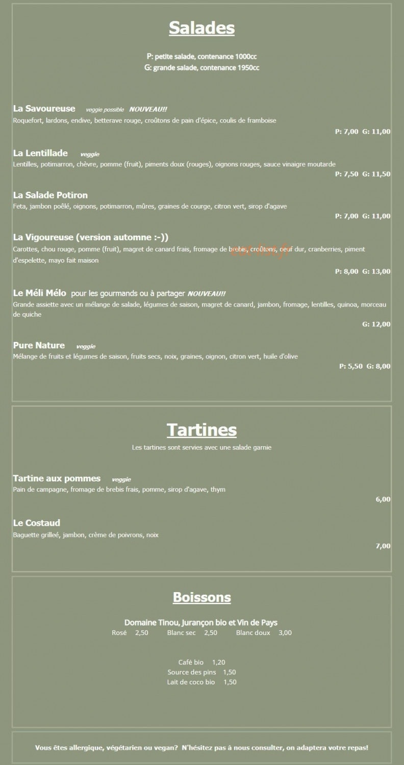 Salades & Tartines — carte page 2