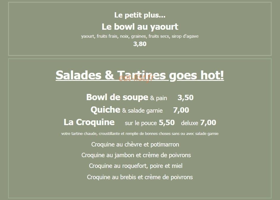 Salades & Tartines — carte page 1