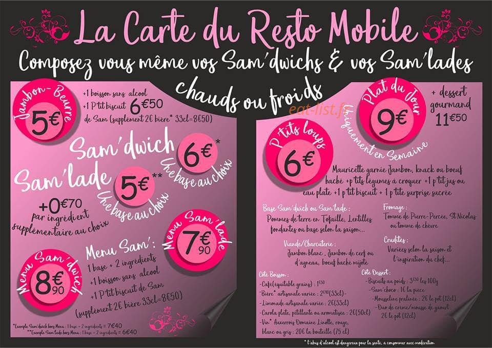Sam Régale Les Papilles — carte page 1