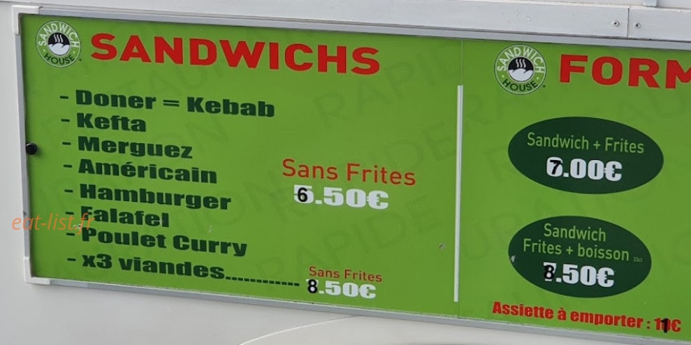 Sandwich House — carte page 1