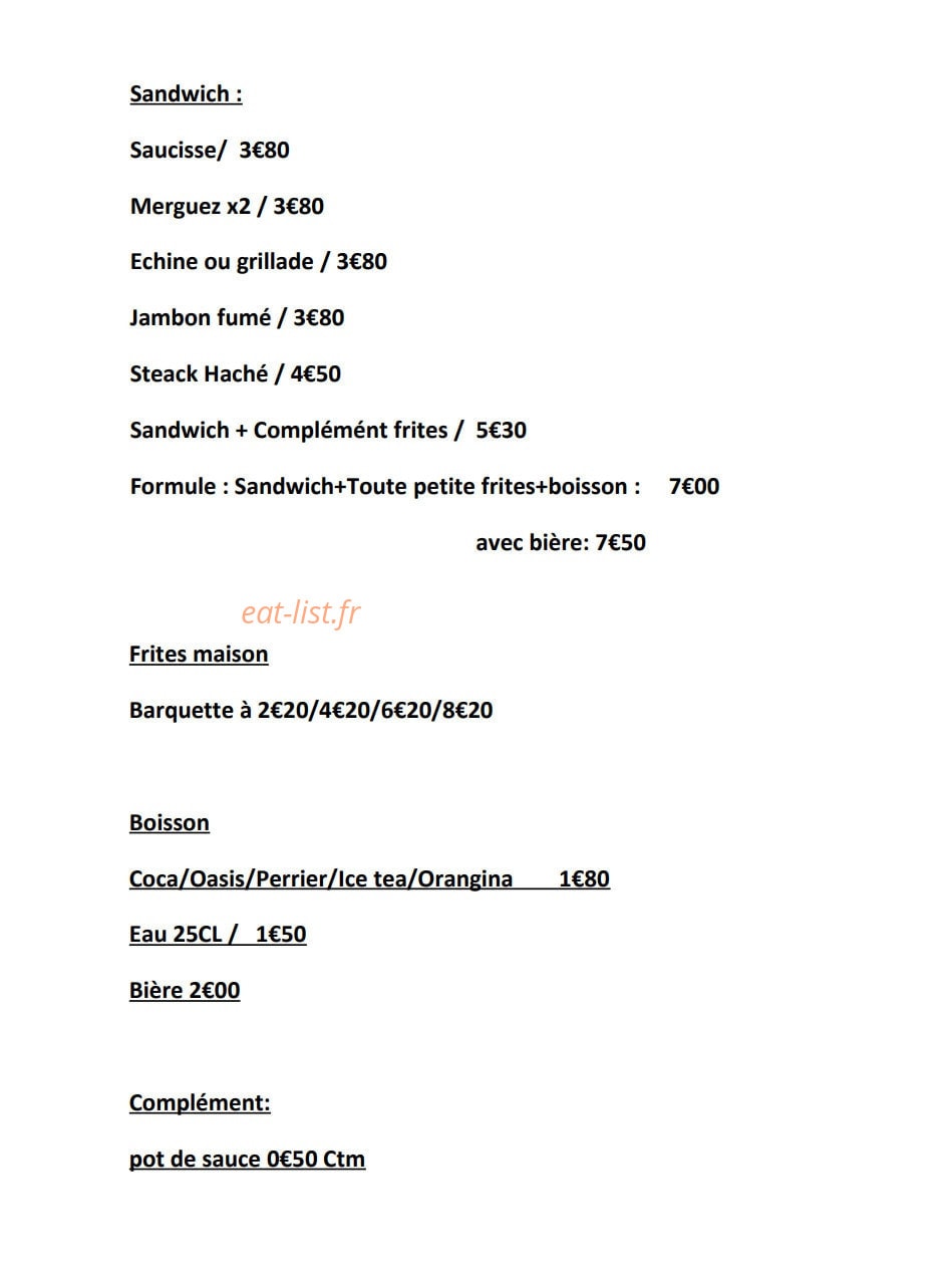 Sandwicherie Chez JJ — carte page 1