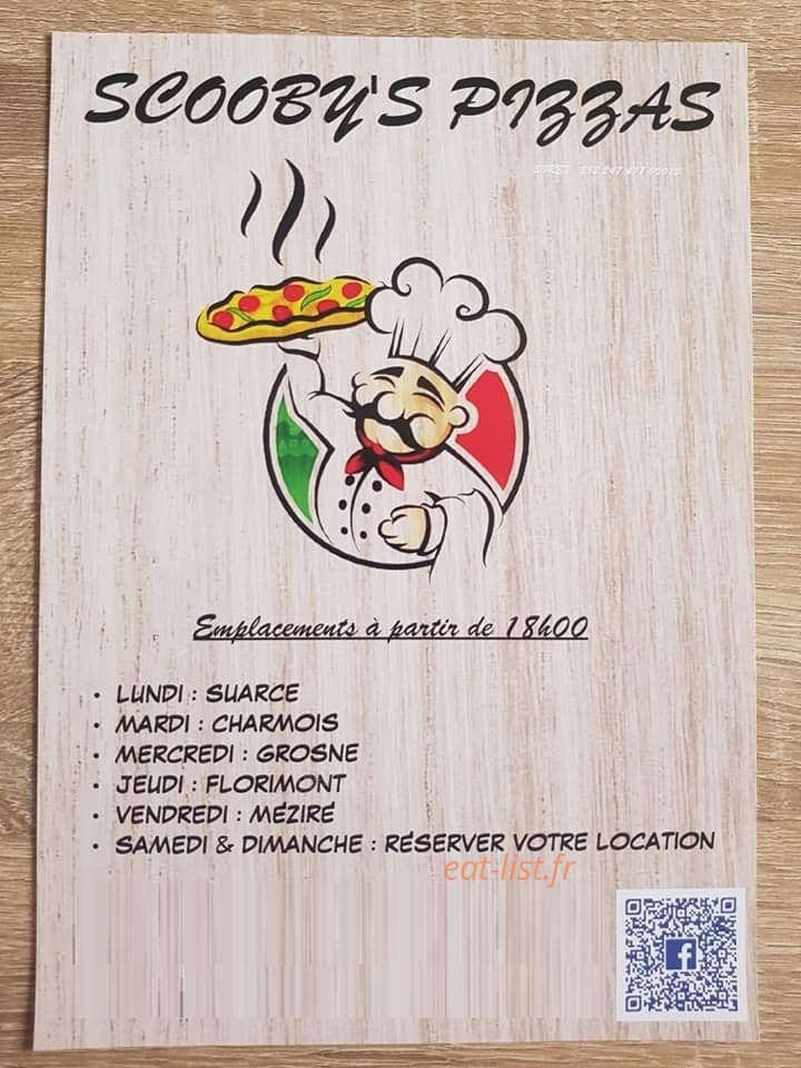 Scooby's Pizzas — carte page 1