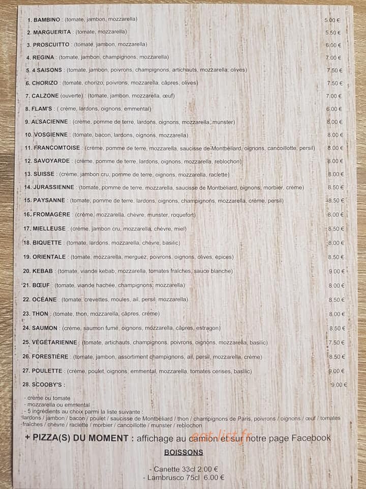Scooby's Pizzas — carte page 2