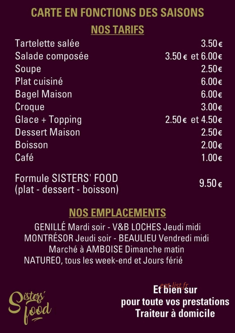 Sisters' Food — carte page 2