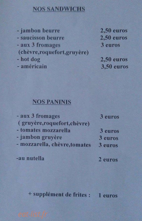 Snack ché fanny — carte page 1