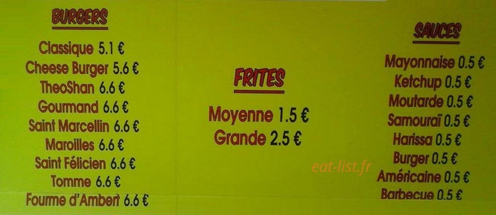 Snack chez Théo et Shanon — carte page 1
