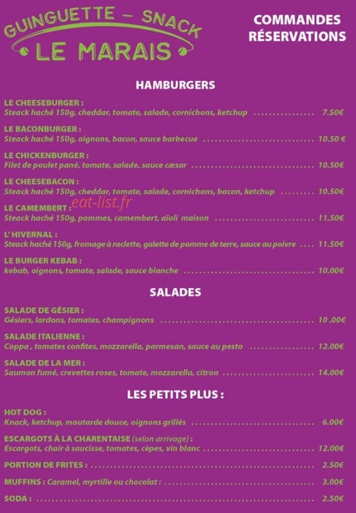 Snack Du Marais — carte page 1