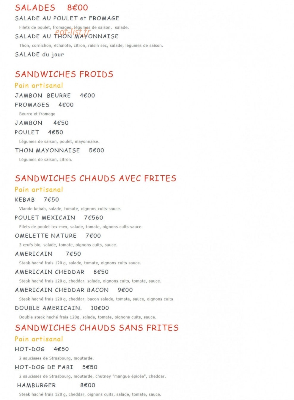 Snack Fabi — carte page 1