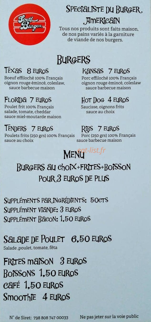 South Burgers — carte page 2
