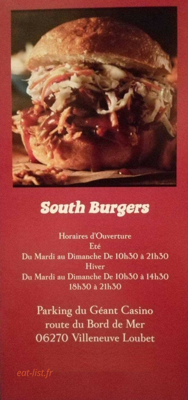 South Burgers — carte page 1