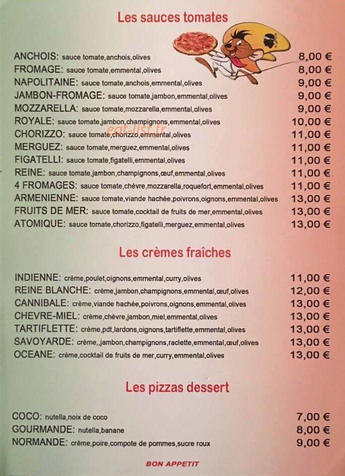 Speed pizzas — carte page 1