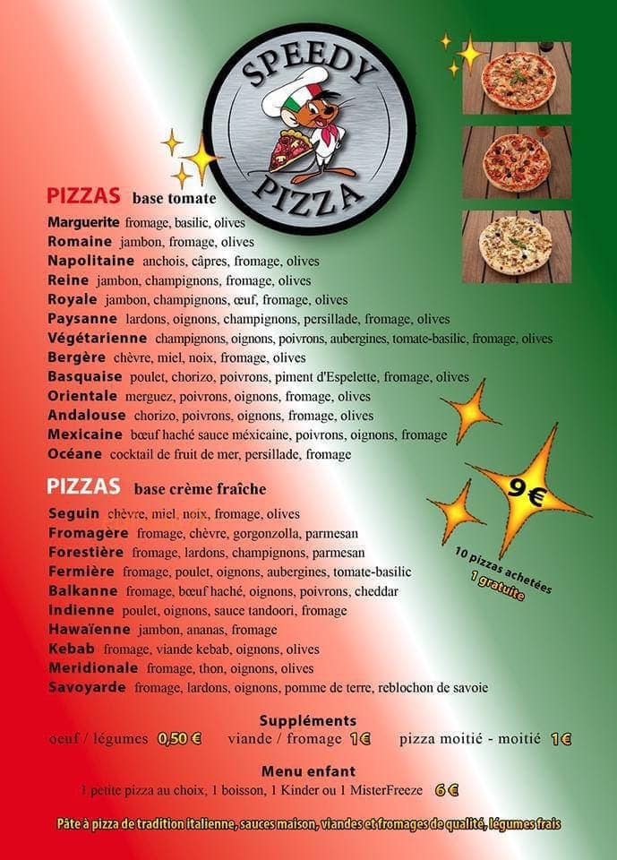 Speedy Pizza — carte page 2