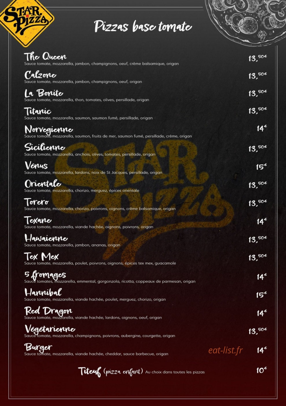 Starpizza — carte page 1