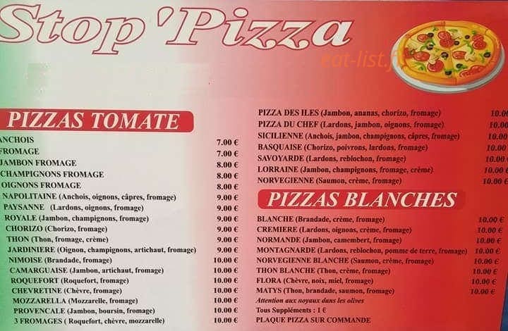 Stop pizza — carte page 1