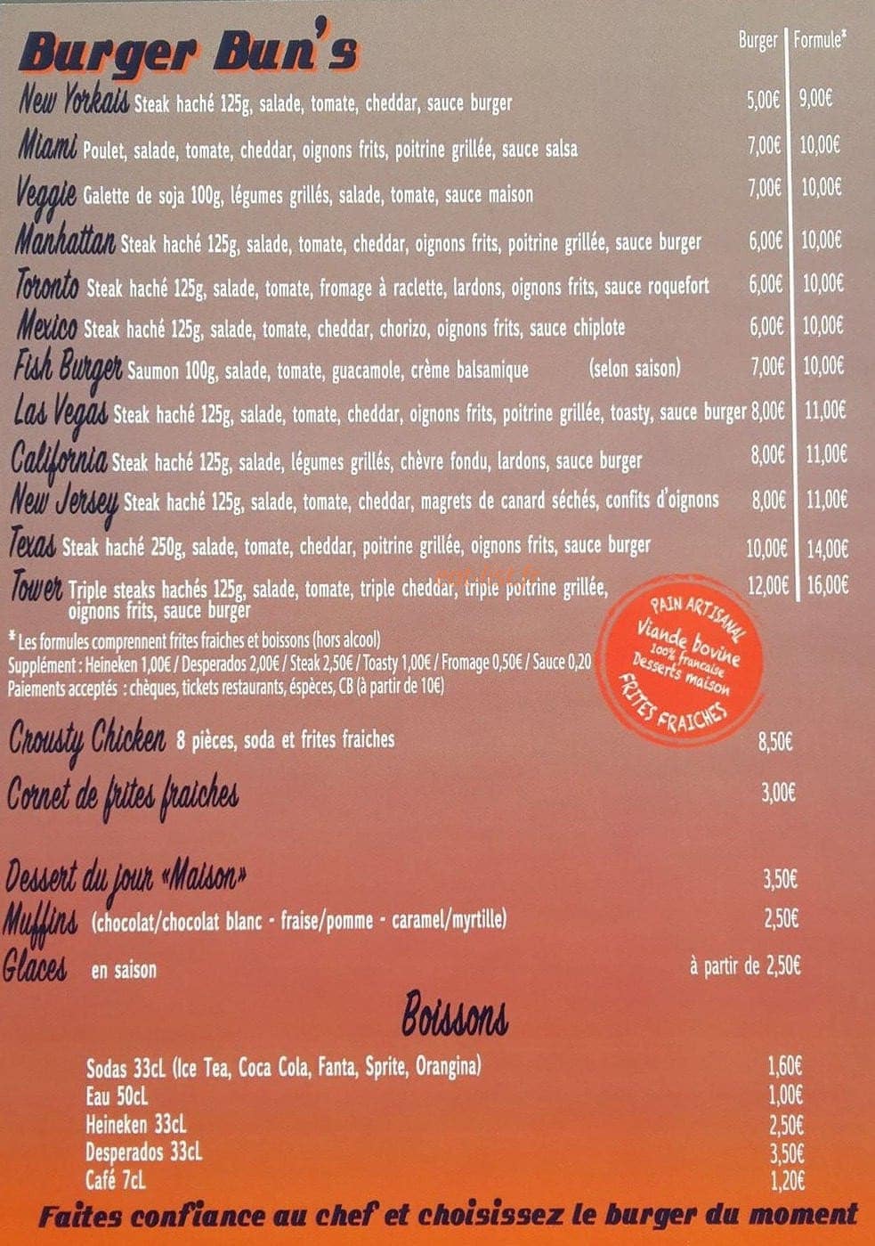Carte et menu de Street Food Burgers à Maincy — Burgers et boissons