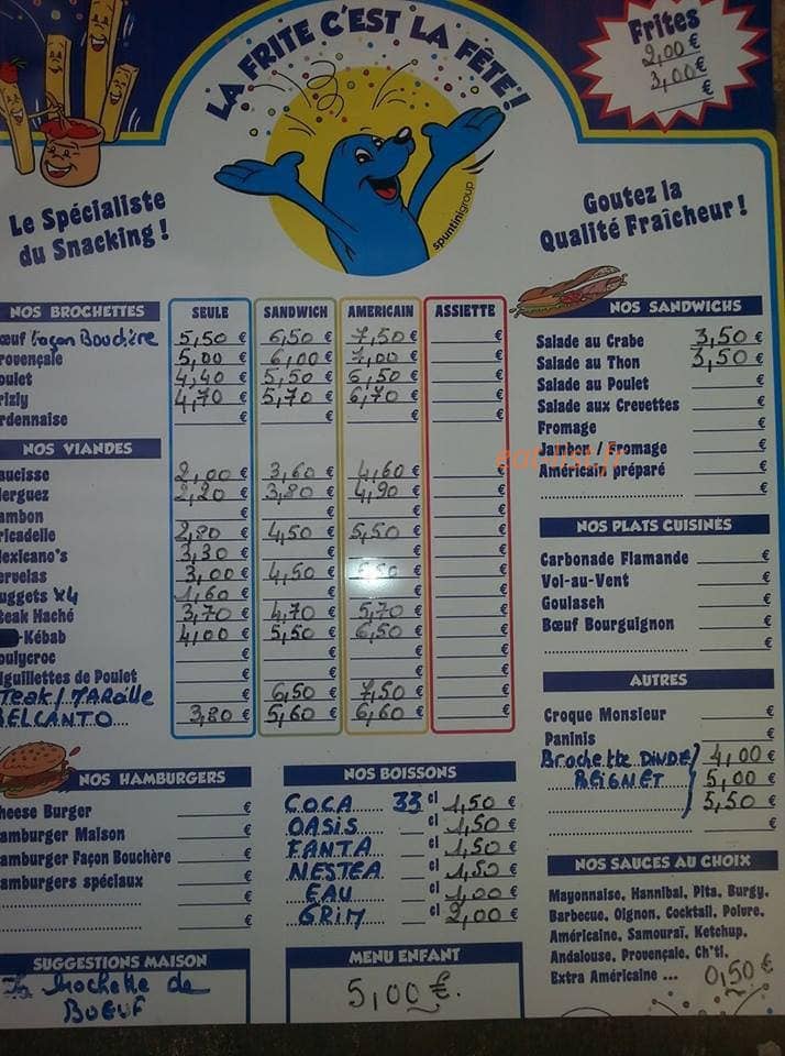 Street Frite — carte page 1