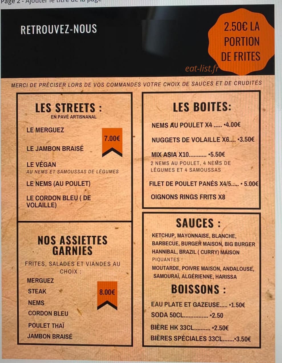 Street Gourmet — carte page 2