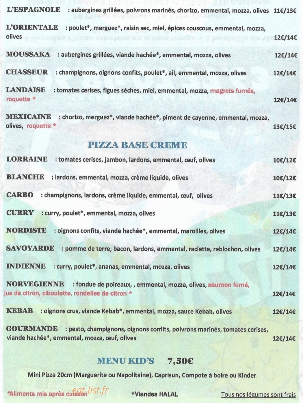 Sun Pizza — carte page 4
