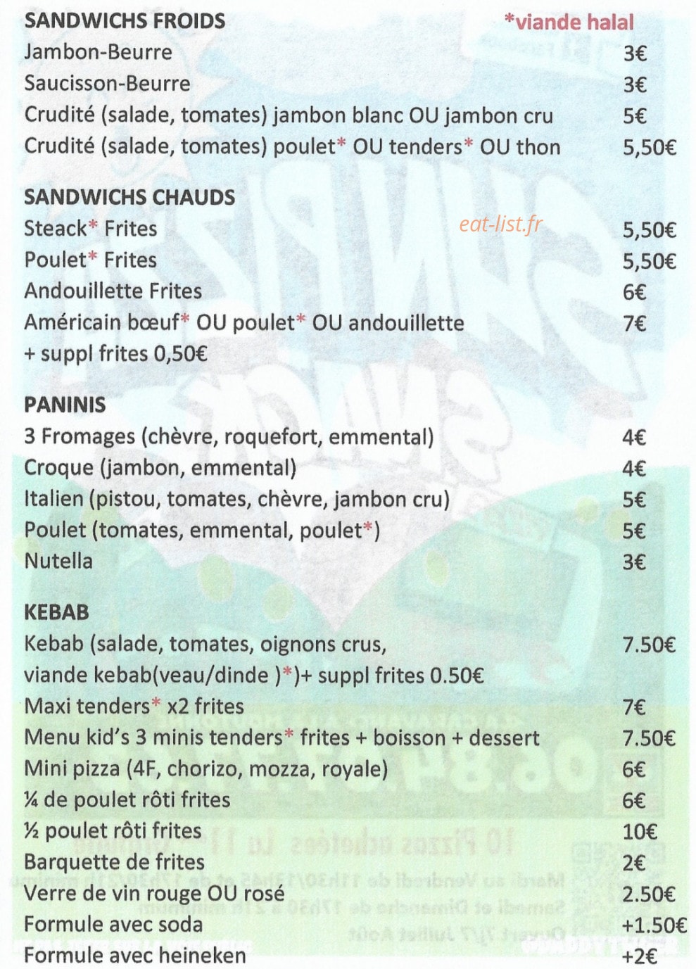 Sun Pizza — carte page 2