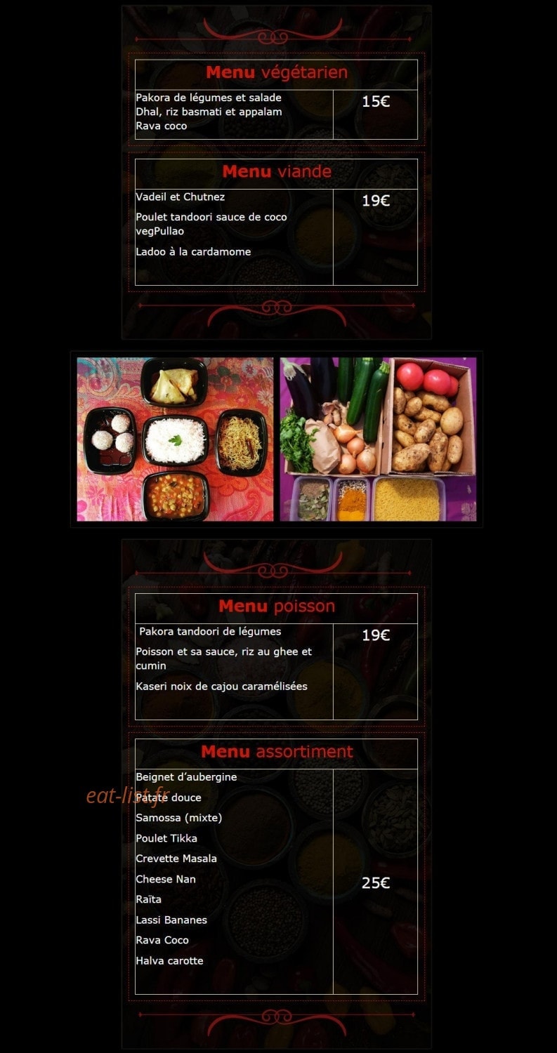 Suriya's Indian Food — carte page 1