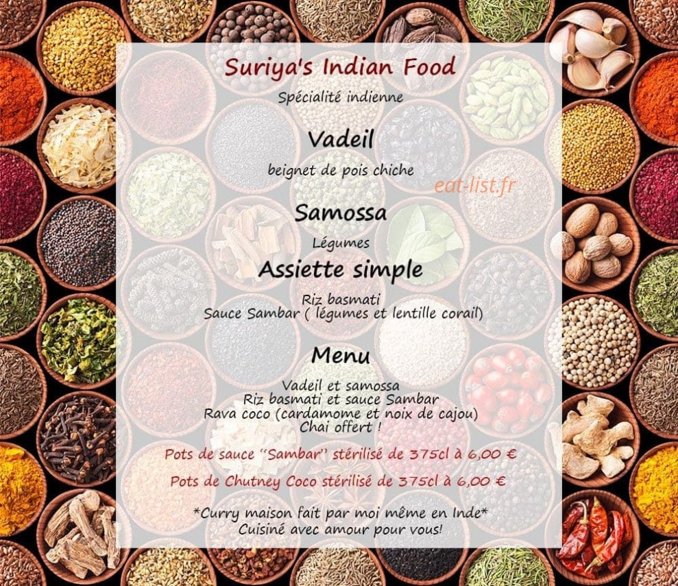 Suriya's Indian Food — carte page 2