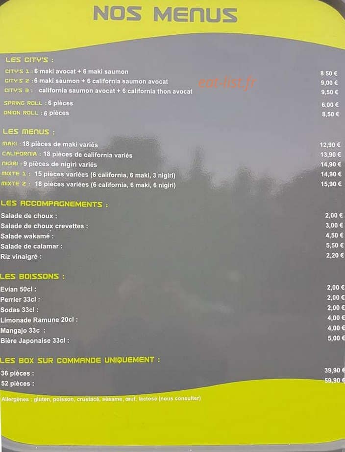 Sushi City's — carte page 1