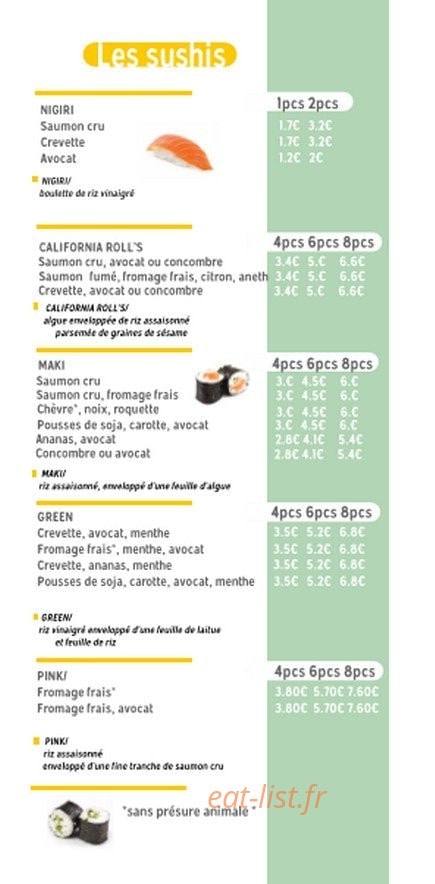Sushi'z — carte page 1