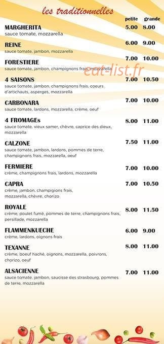 Sylvia Pizza — carte page 1