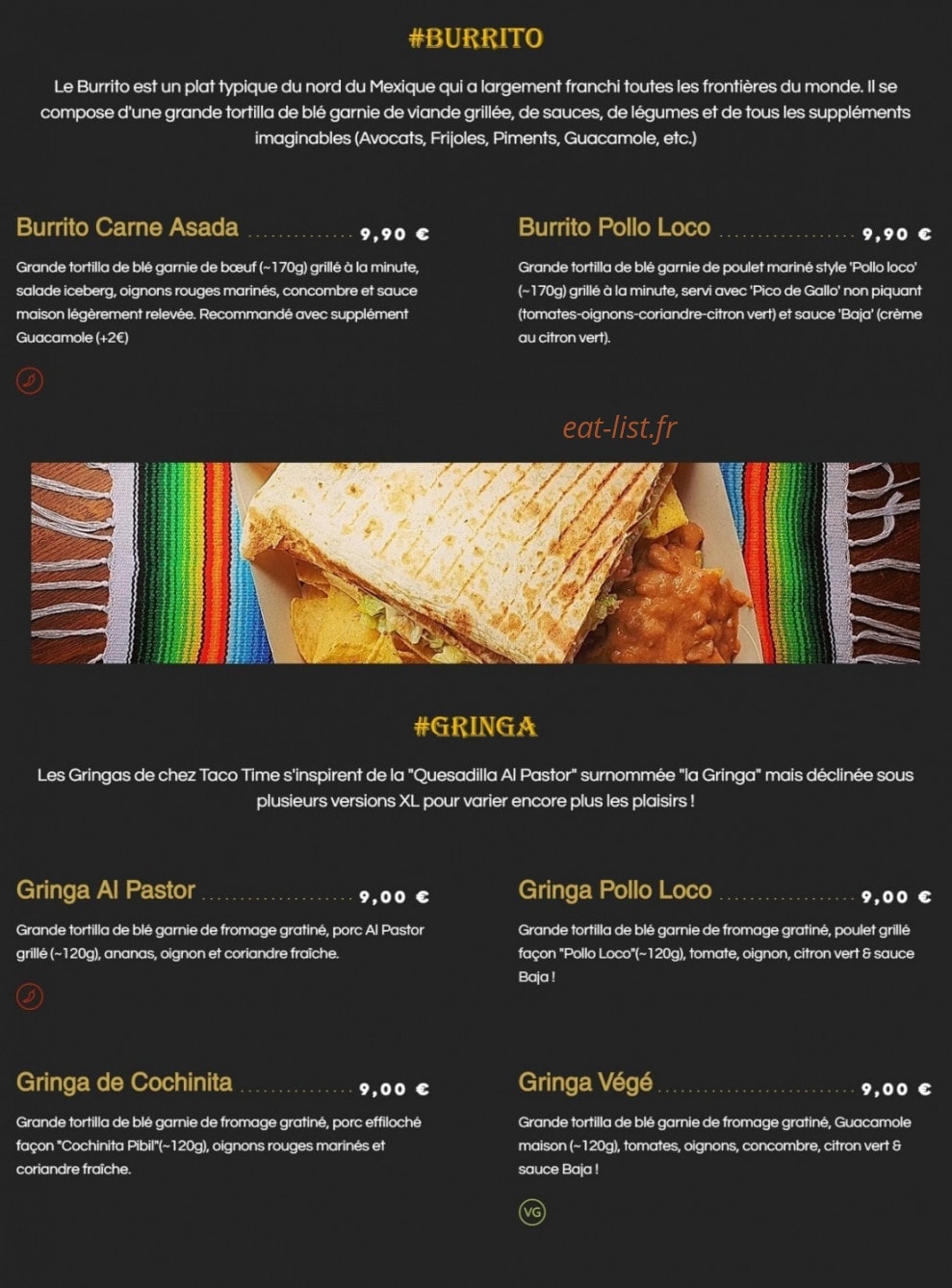 Taco Time — carte page 2