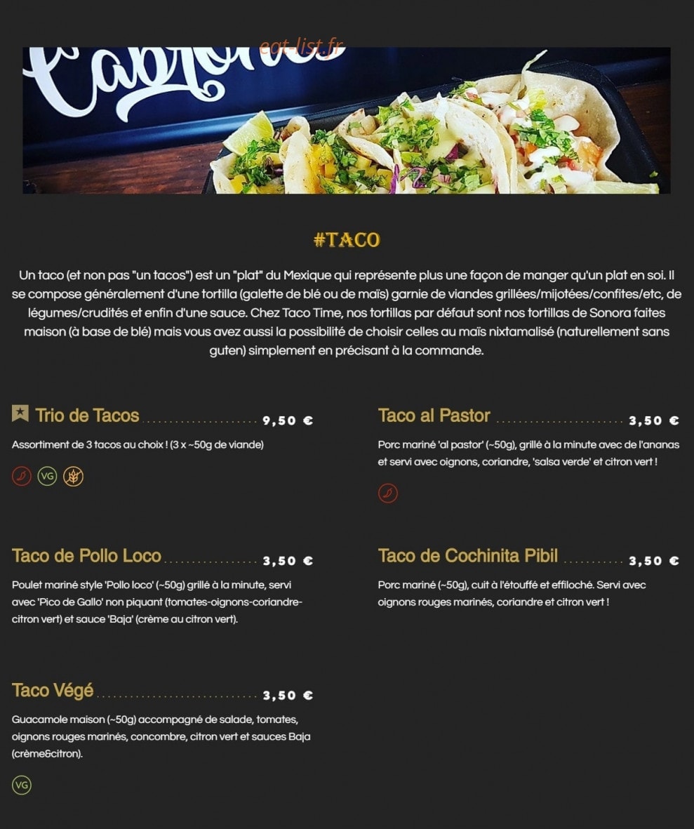 Taco Time — carte page 1