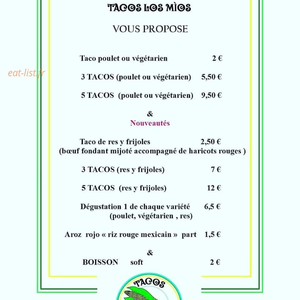Tacos Los Mìos — carte page 1