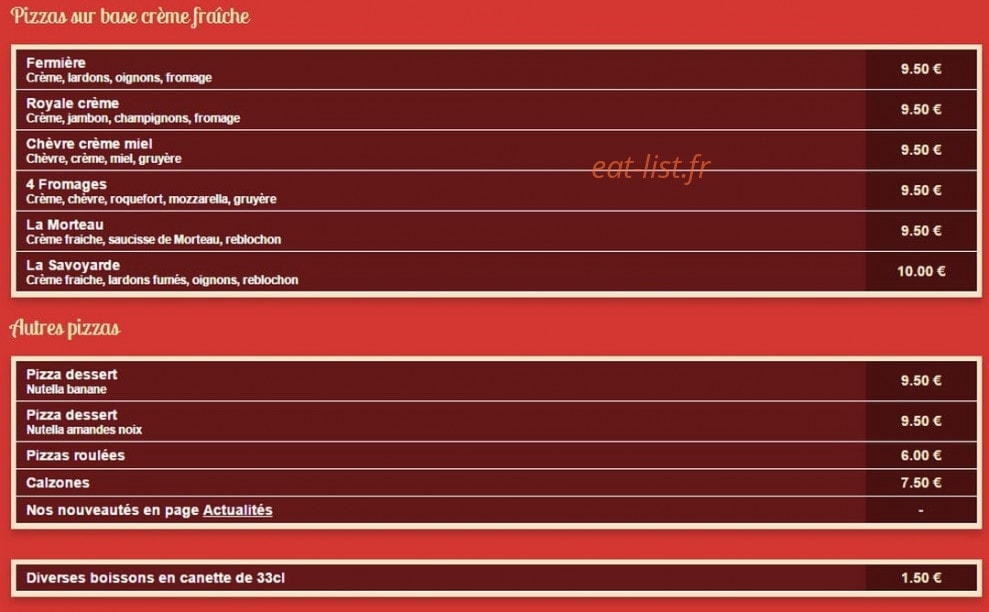 Thalie's pizza — carte page 2