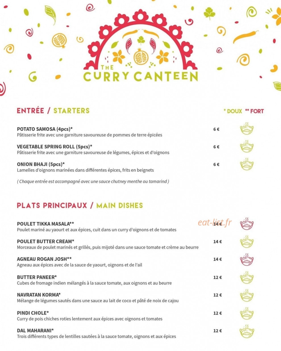 The Curry Canteen — carte page 1
