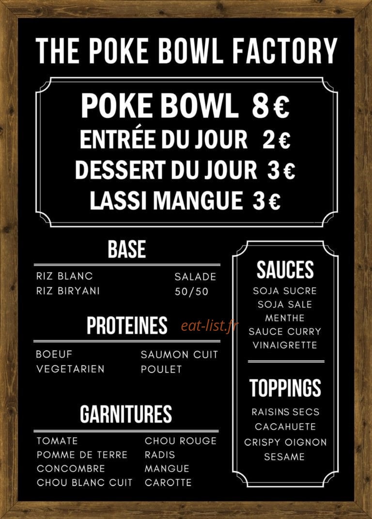 Carte et menu de The poke bowl factory food à Bry sur Marne — Les menus