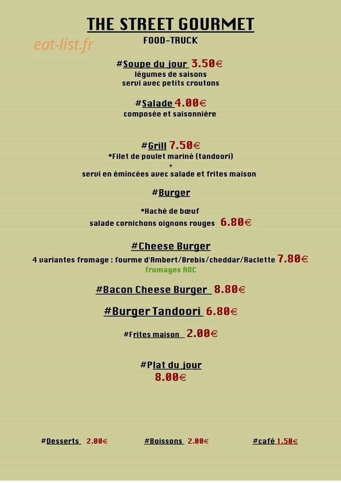 The Street Gourmet — carte page 1