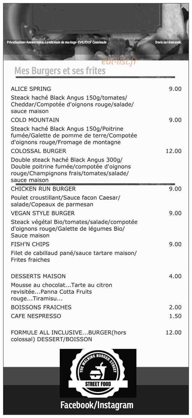 The walking burger street — carte page 1
