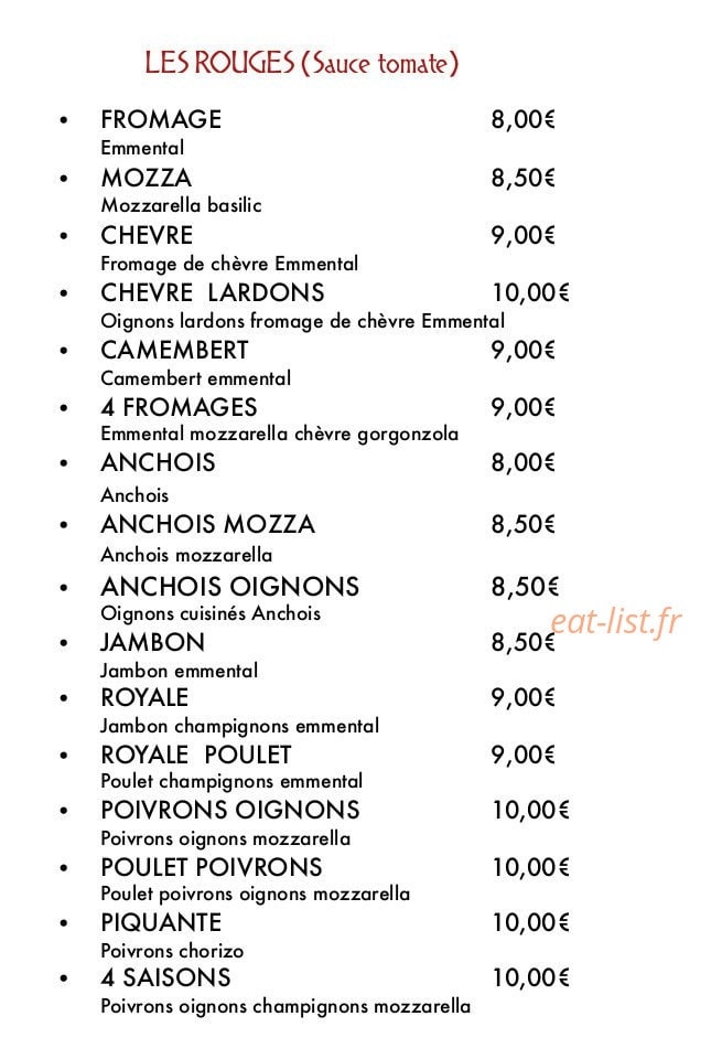 Theo pizza — carte page 1