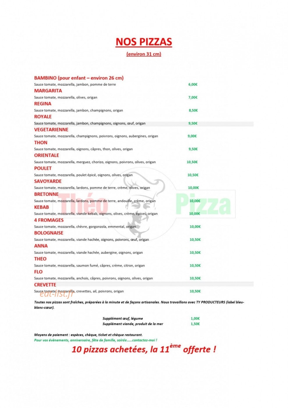 Théo Pizza — carte page 1