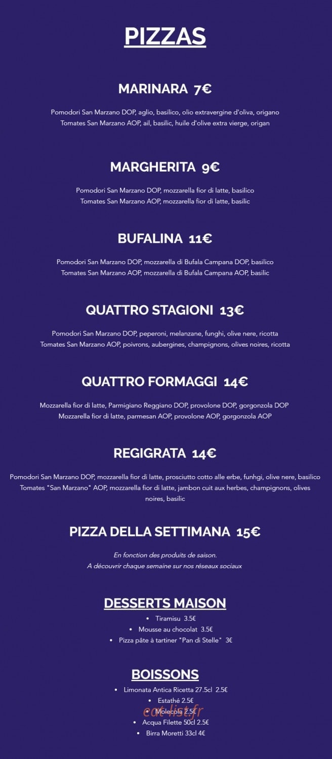 Tigrata Pizza — carte page 1
